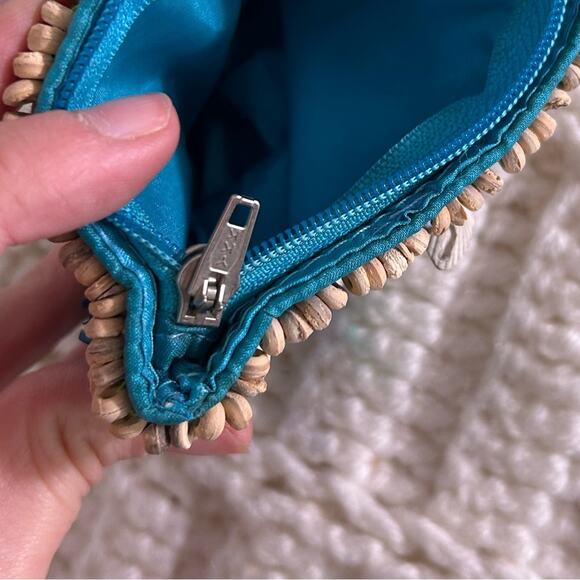 Hand beaded- mini wallet coin purse- seashellls beach- sequin- some wear- retro - Picture 4 of 8